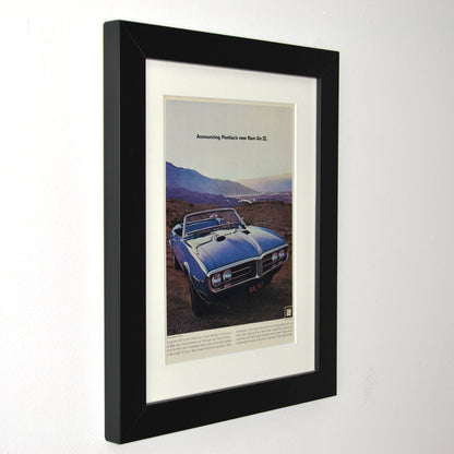 Framed 1968 Pontiac Firebird Ram Air II Ad – Vintage Classic Car Wall Art side view

