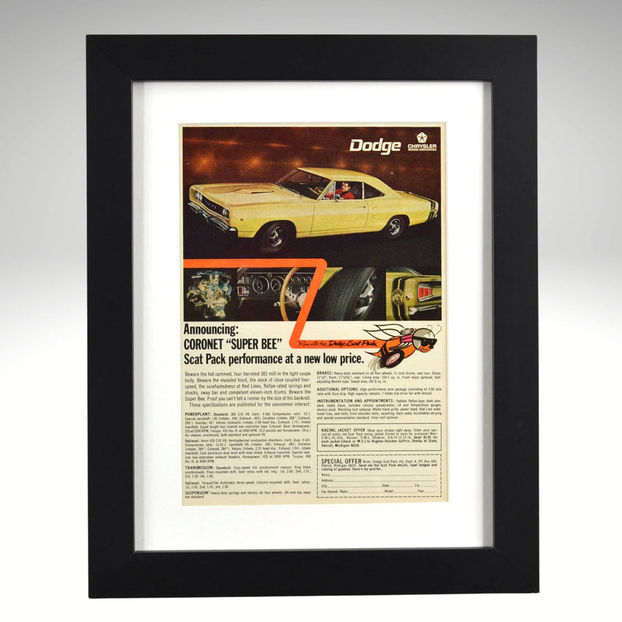 1968 Dodge Coronet Super Bee framed vintage ad Mopar Scat Pack wall art