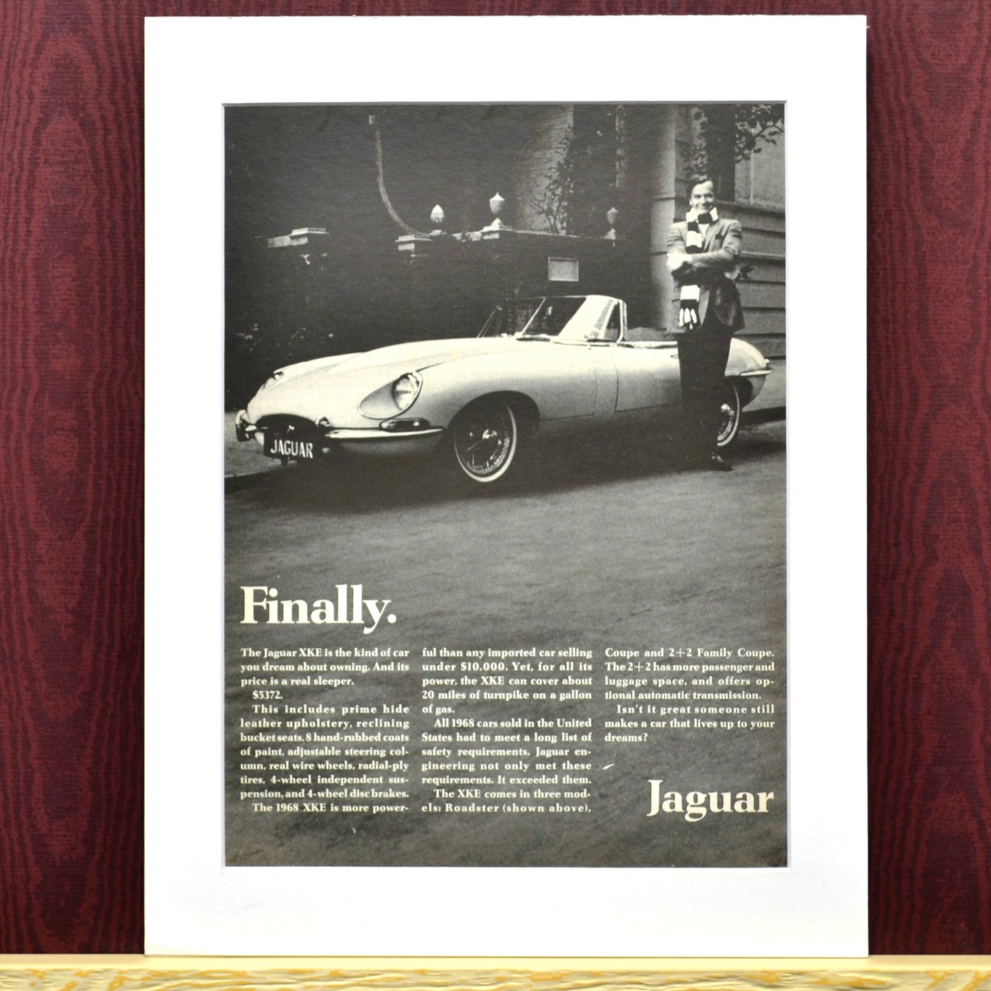 1968 Jaguar XKE Vintage Print Ad – Classic Car Wall Art 2