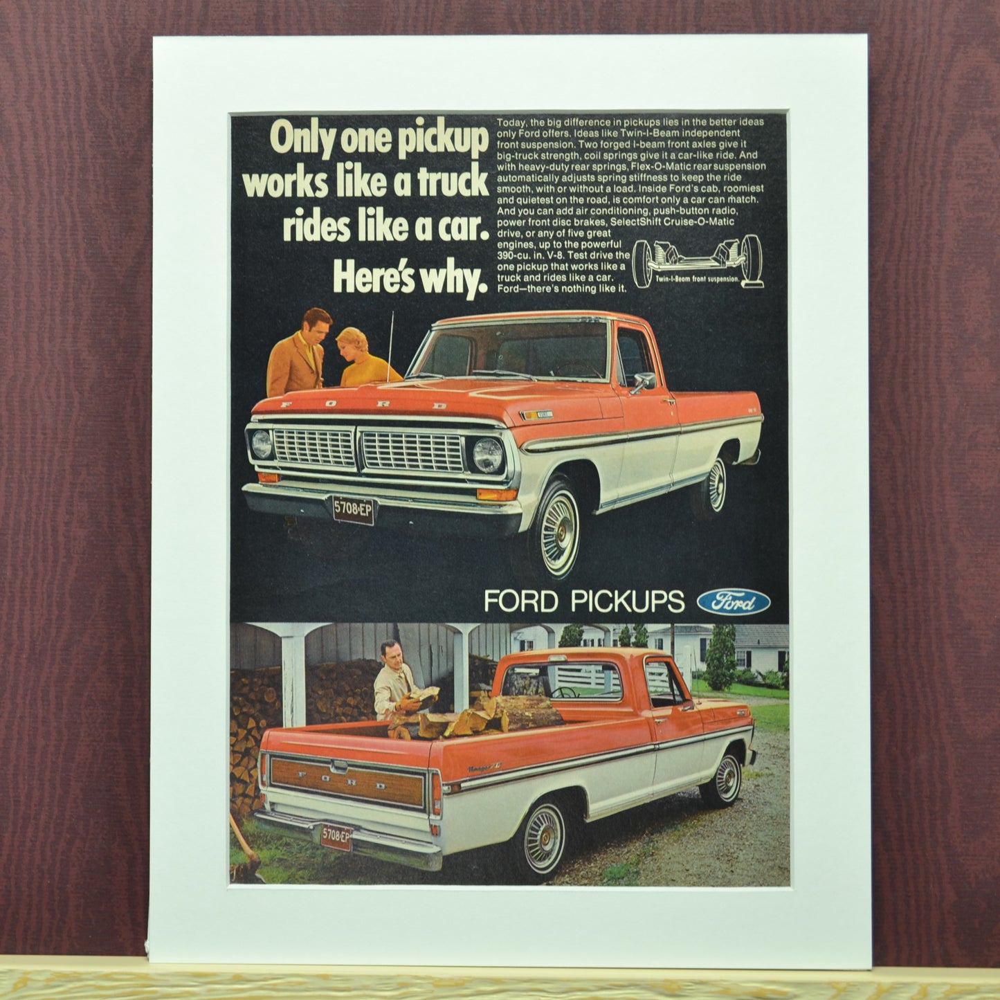 1968 Ford Ranger Pickup Vintage Truck Art - "Works Like a Truck, Rides Like a Car" with Powerful 390 Engine