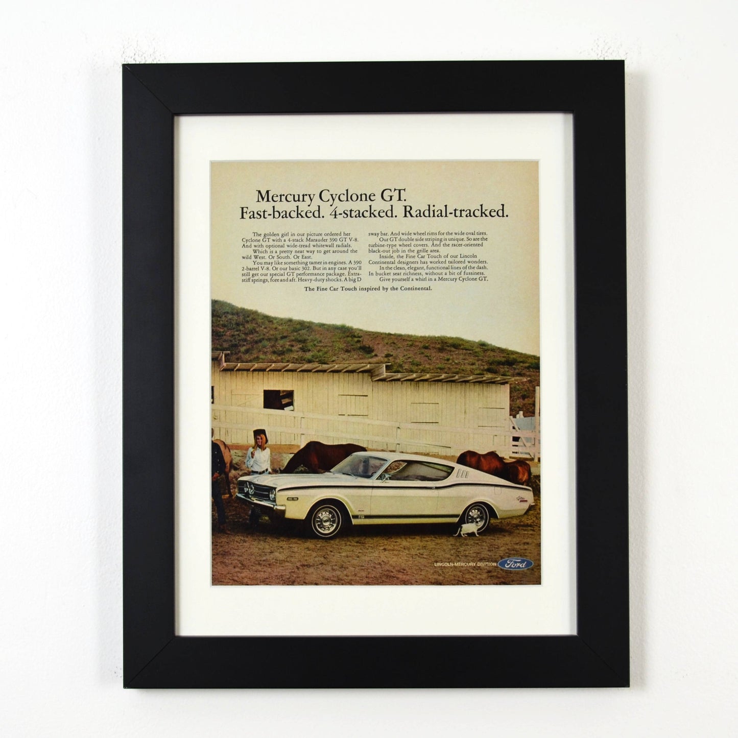 1968 Mercury Cyclone GT Vintage Ad – Mercury Muscle Car Wall Art framed