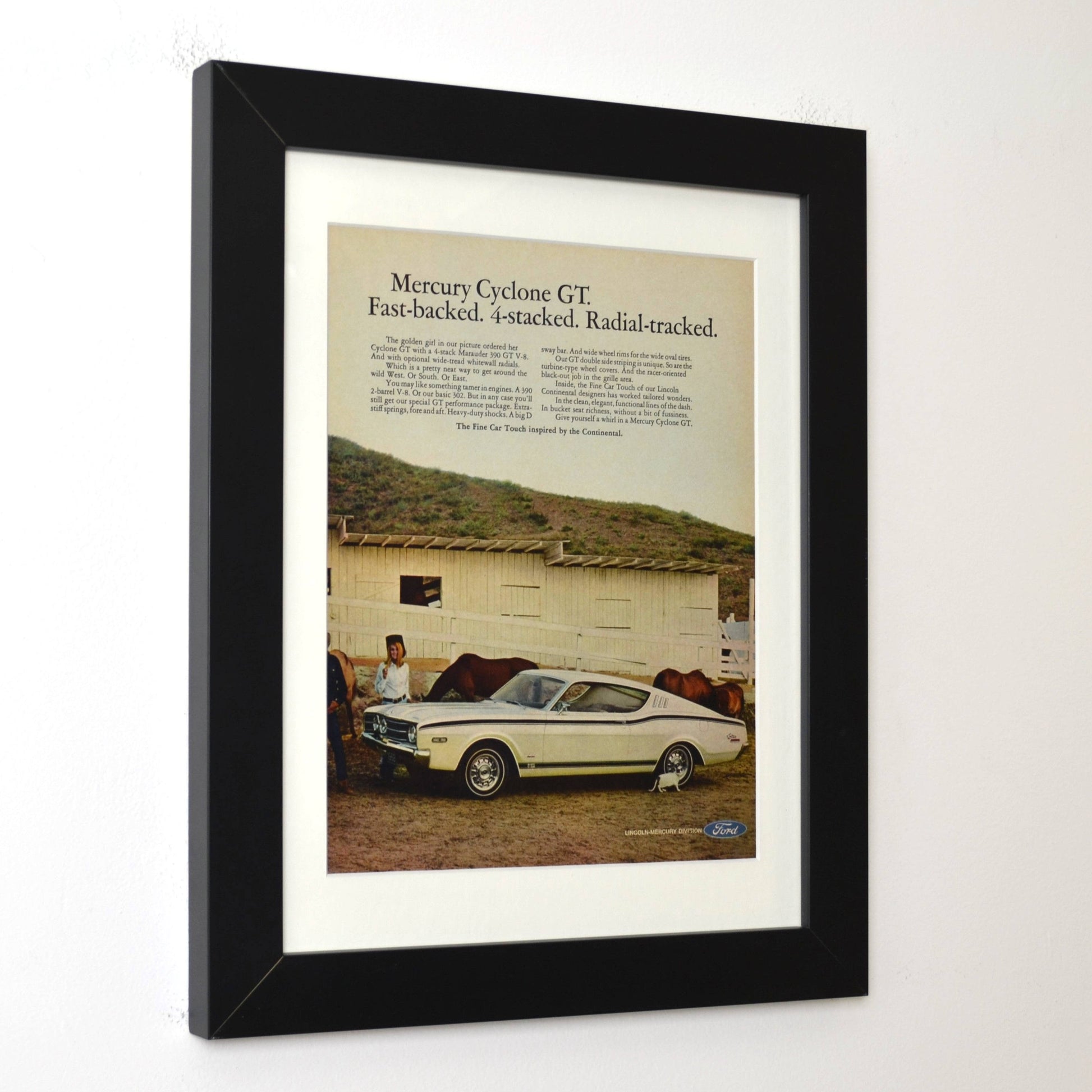 1968 Mercury Cyclone GT Vintage Ad – Mercury Muscle Car Wall Art framed side view