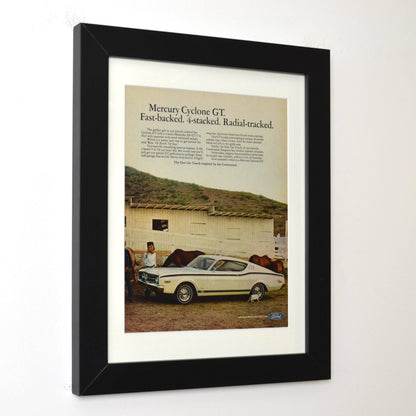 1968 Mercury Cyclone GT Vintage Ad – Mercury Muscle Car Wall Art framed side view