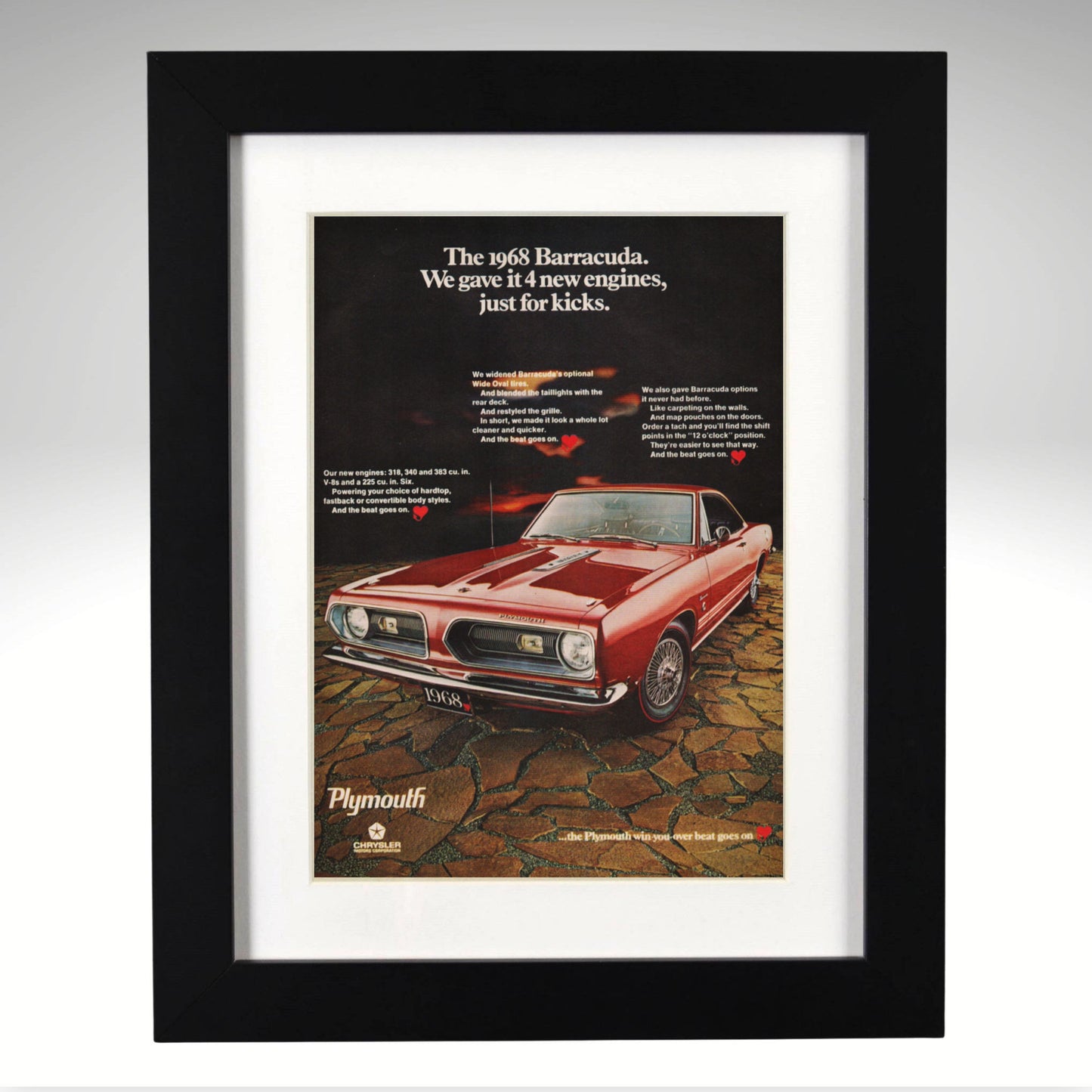 1968 Plymouth Barracuda original vintage ad framed print