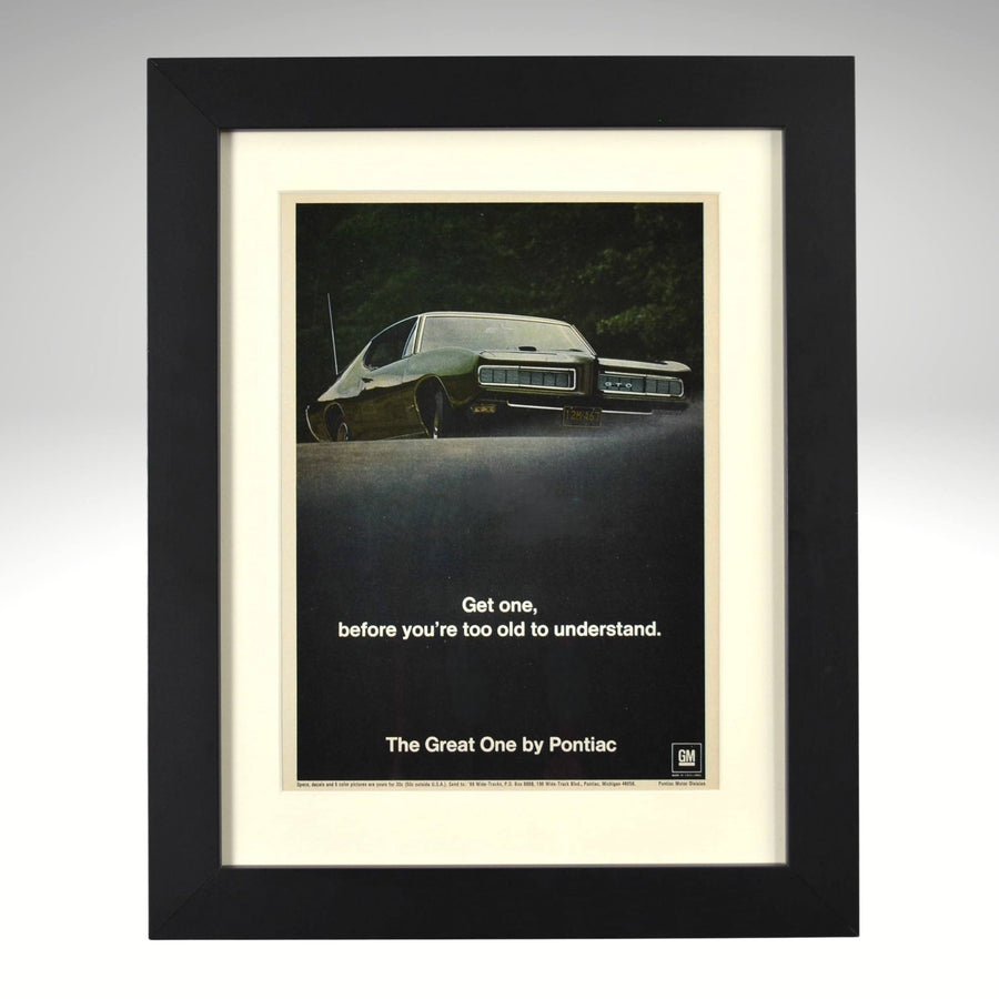 Framed 1968 Pontiac GTO Ad – The Great One Vintage Muscle Car Wall Art