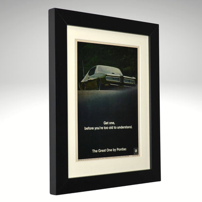 Framed advertisement for 1968 Pontiac GTO Ad – The Great One Vintage Muscle Car Wall Art