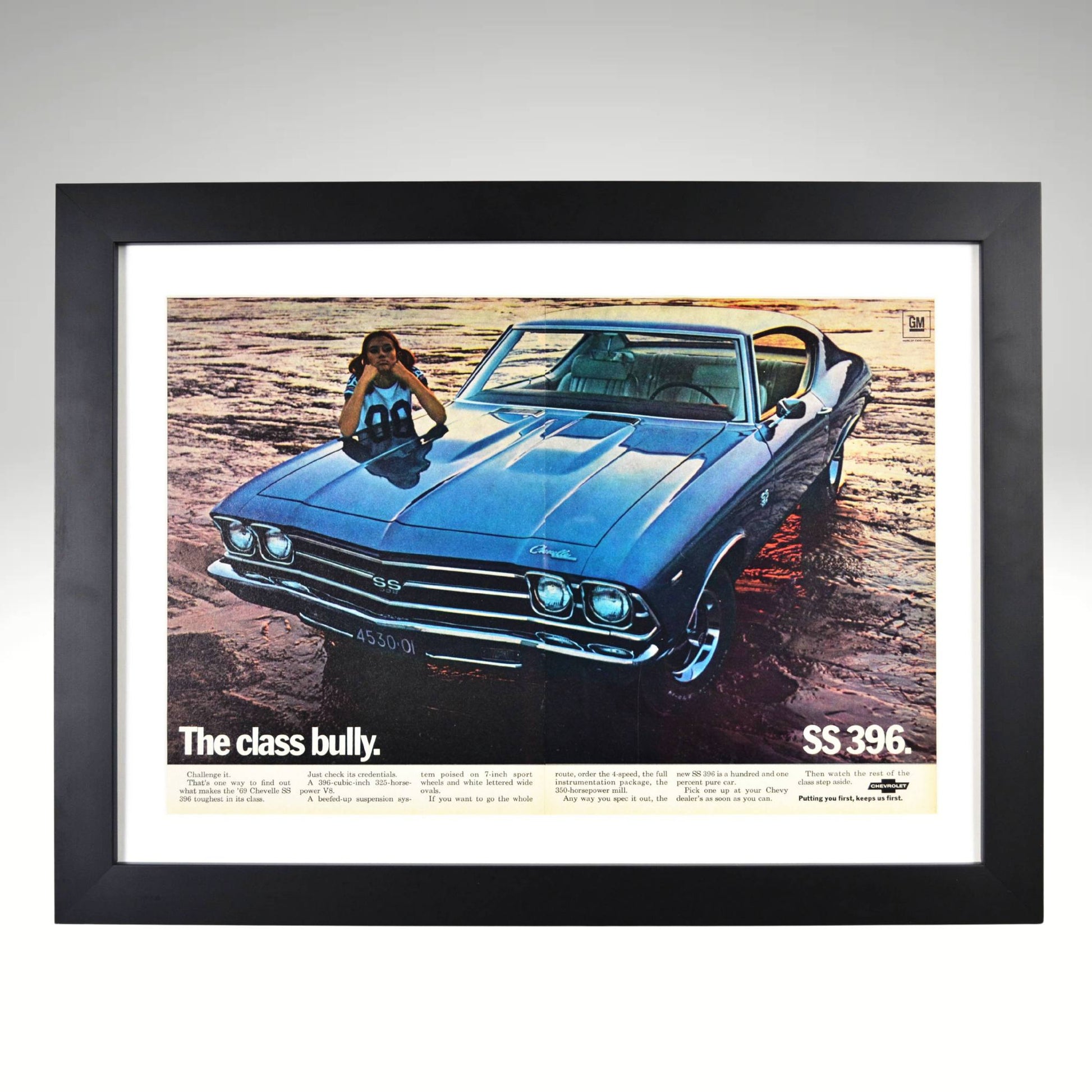 1969 Chevrolet Chevelle SS 396 class bully vintage ad framed print