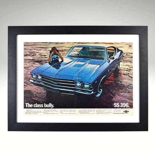 1969 Chevrolet Chevelle SS 396 class bully vintage ad framed print