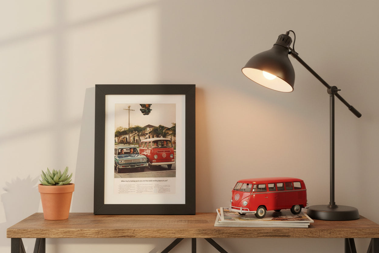 1969 VW Bus framed print vintage Volkswagen bus wall art 14x17 side view