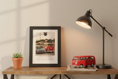 1969 VW Bus framed print vintage Volkswagen bus wall art 14x17 side view