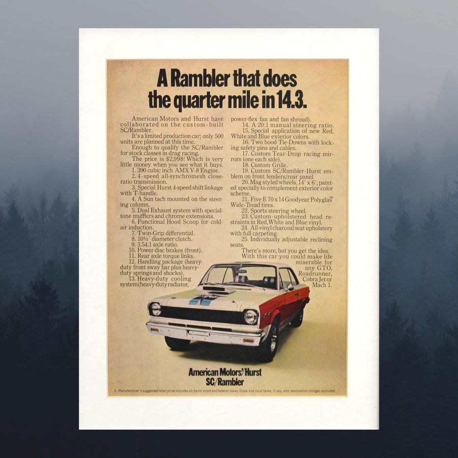 Vintage 1969 AMC Hurst SC/Rambler Ad | Muscle Car Wall Art