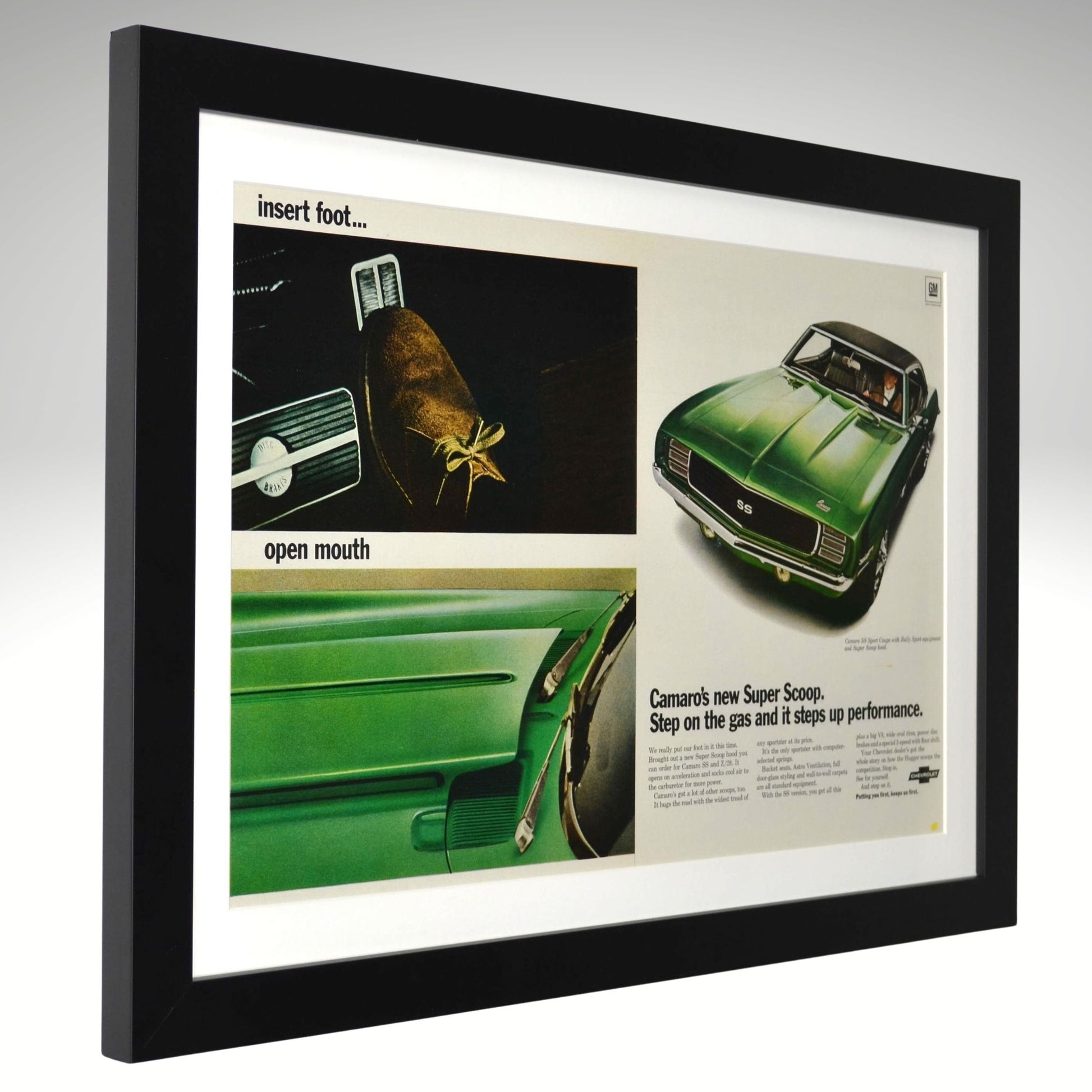 1969-chevrolet-camaro-ss-super-scoop-framed-vintage-ad-17x24 side view