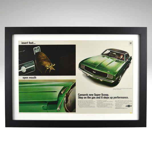 1969-chevrolet-camaro-ss-super-scoop-framed-vintage-ad-17x24