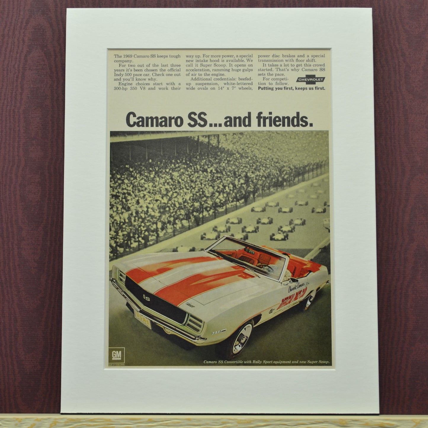 1969 Camaro Indy Pace Car Print Ad - Classic Car Wall Art (Framed)