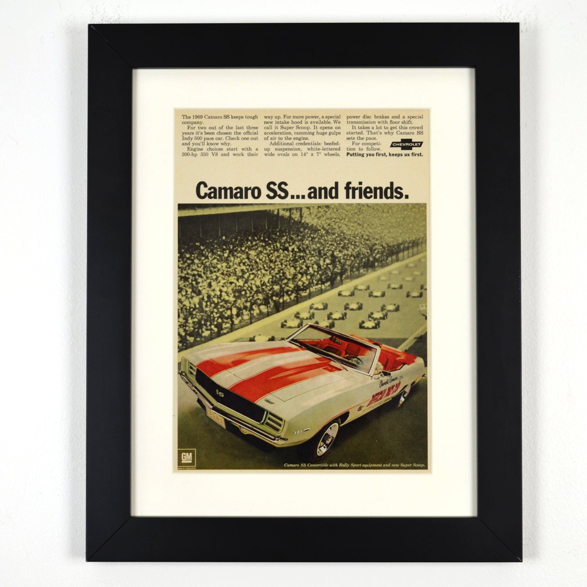 1969 Chevrolet Camaro pace car convertible print ad framed