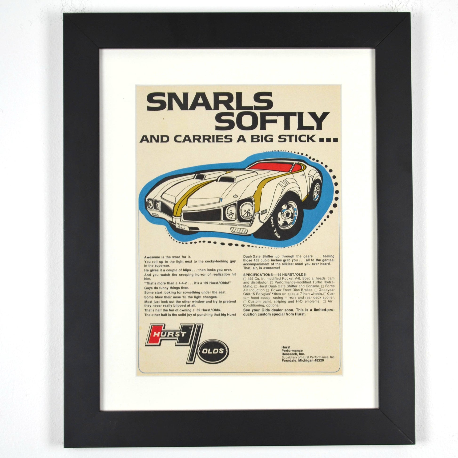 framed 1968 Hurst/Olds 442 Ad