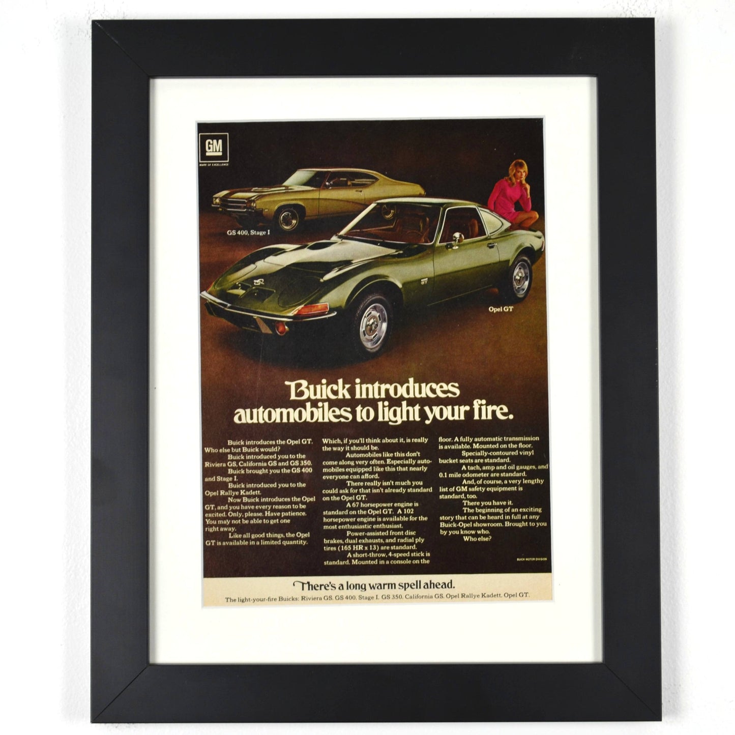 1969 Buick GS 400 & Opel GT Vintage Print Ad framed