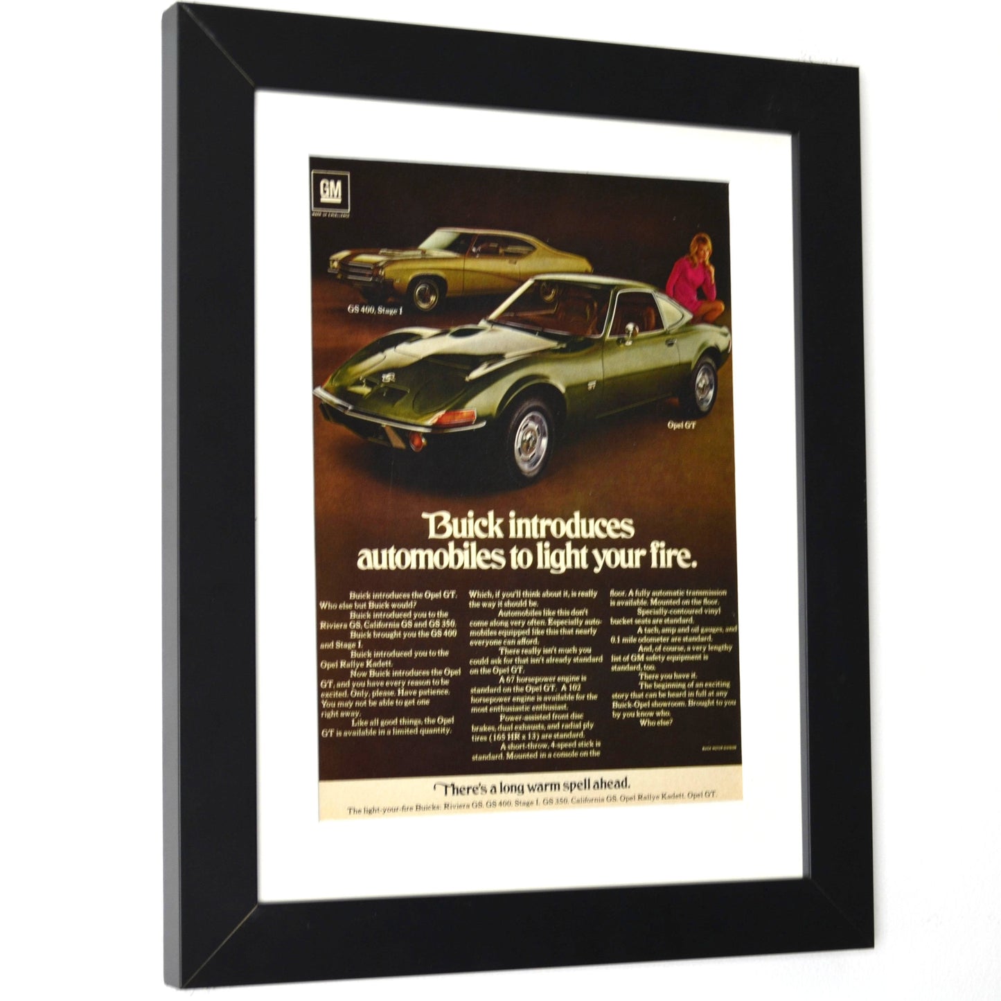 1969 Buick GS 400 & Opel GT Vintage Print Ad side view framed