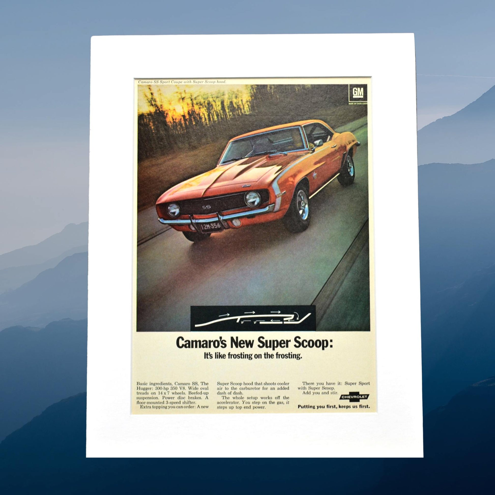 1969 Chevrolet Camaro SS Vintage Print Ad - Super Scoop Hood