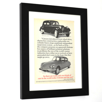 Vintage 1969 Citroën Print Ad, side view, framed