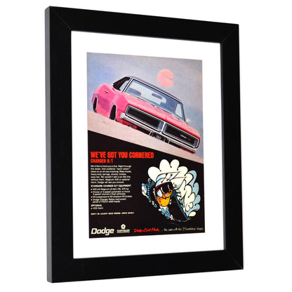 1969 Dodge Charger R/T Vintage Print Ad - Scat Pack Icon framed side view