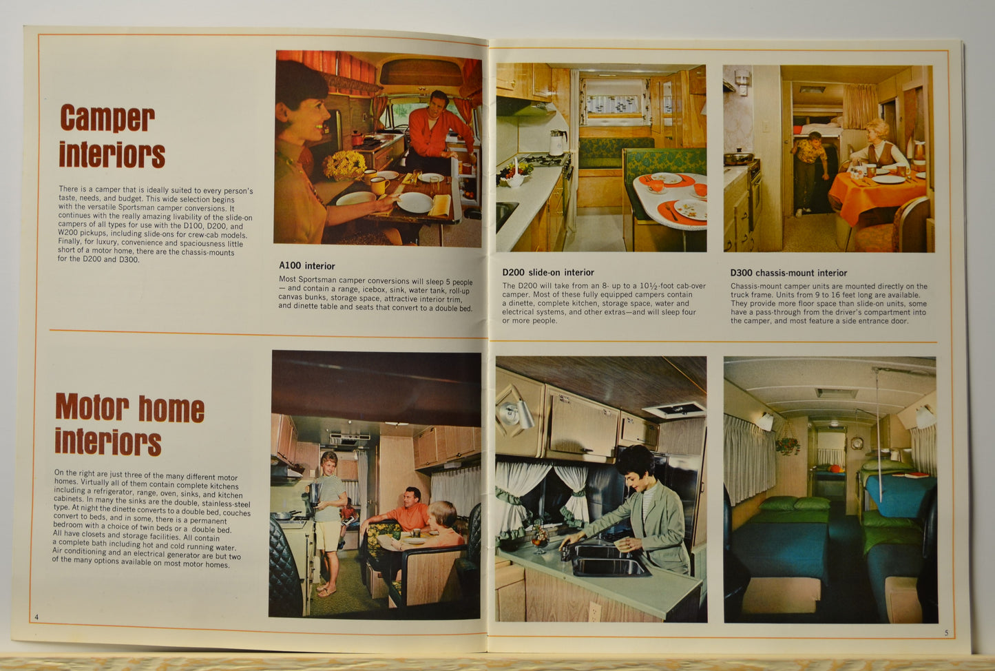 Interior views of Dodge camper vans and chassis-mount RVs

