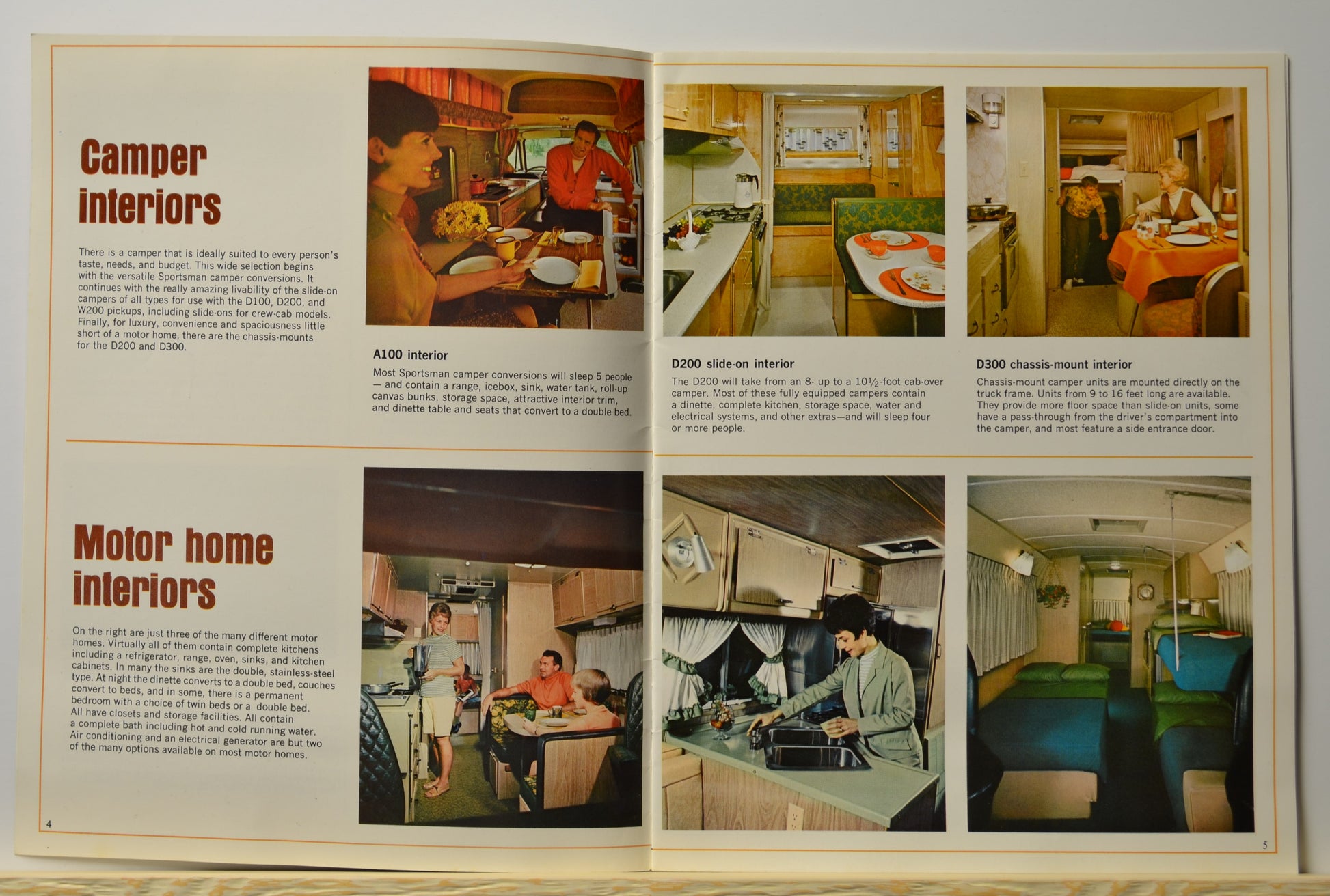 Interior views of Dodge camper vans and chassis-mount RVs

