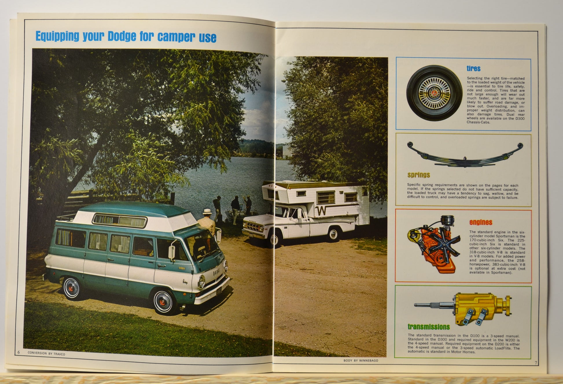 Equipment guide showing vintage Dodge RV parts and drivetrain options