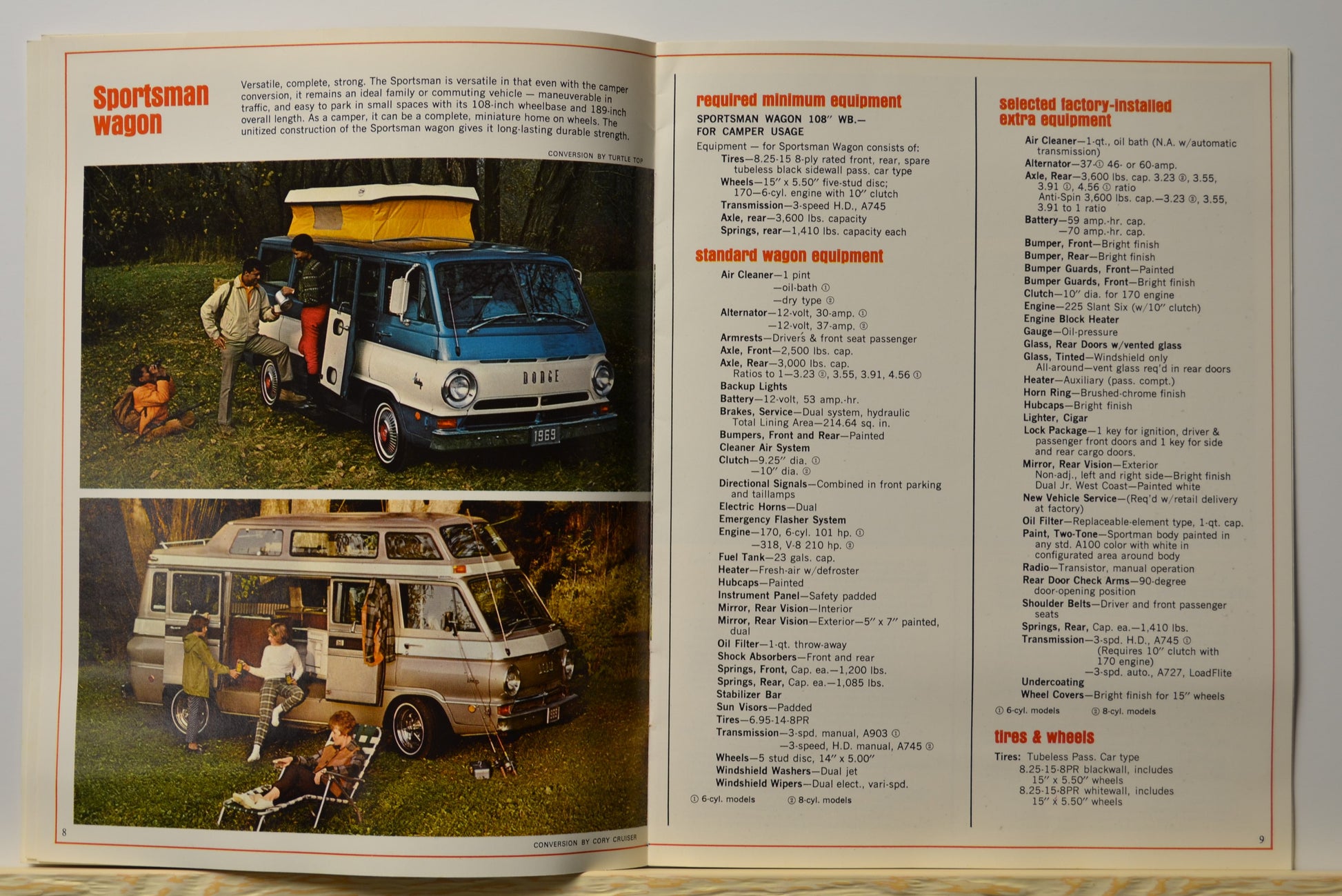 Sportsman Wagon camper van spread from 1969 Dodge brochure