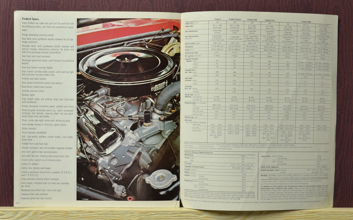 1969 Pontiac Firebird Sales Ad Brochure - Retro Automotive History engines