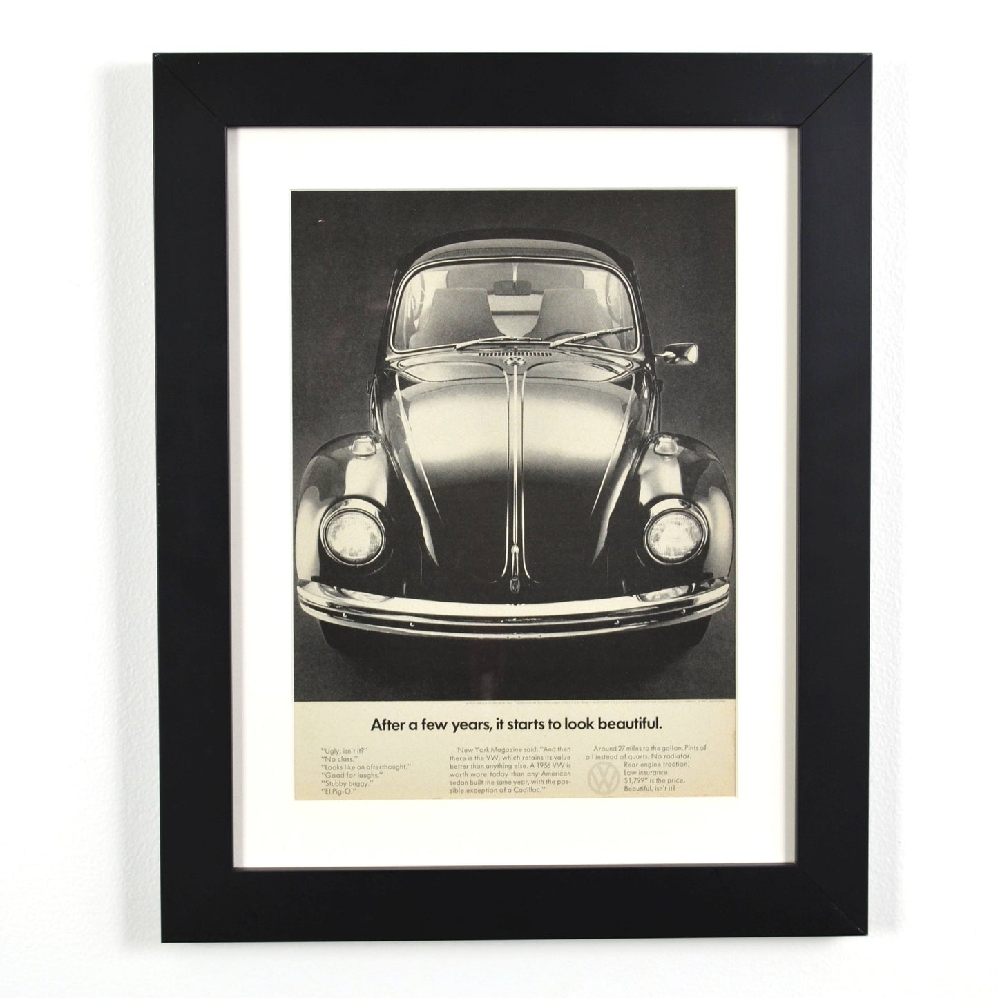 1969 Volkswagen Beetle Vintage Ad – Classic VW Bug Collectible wall art framed