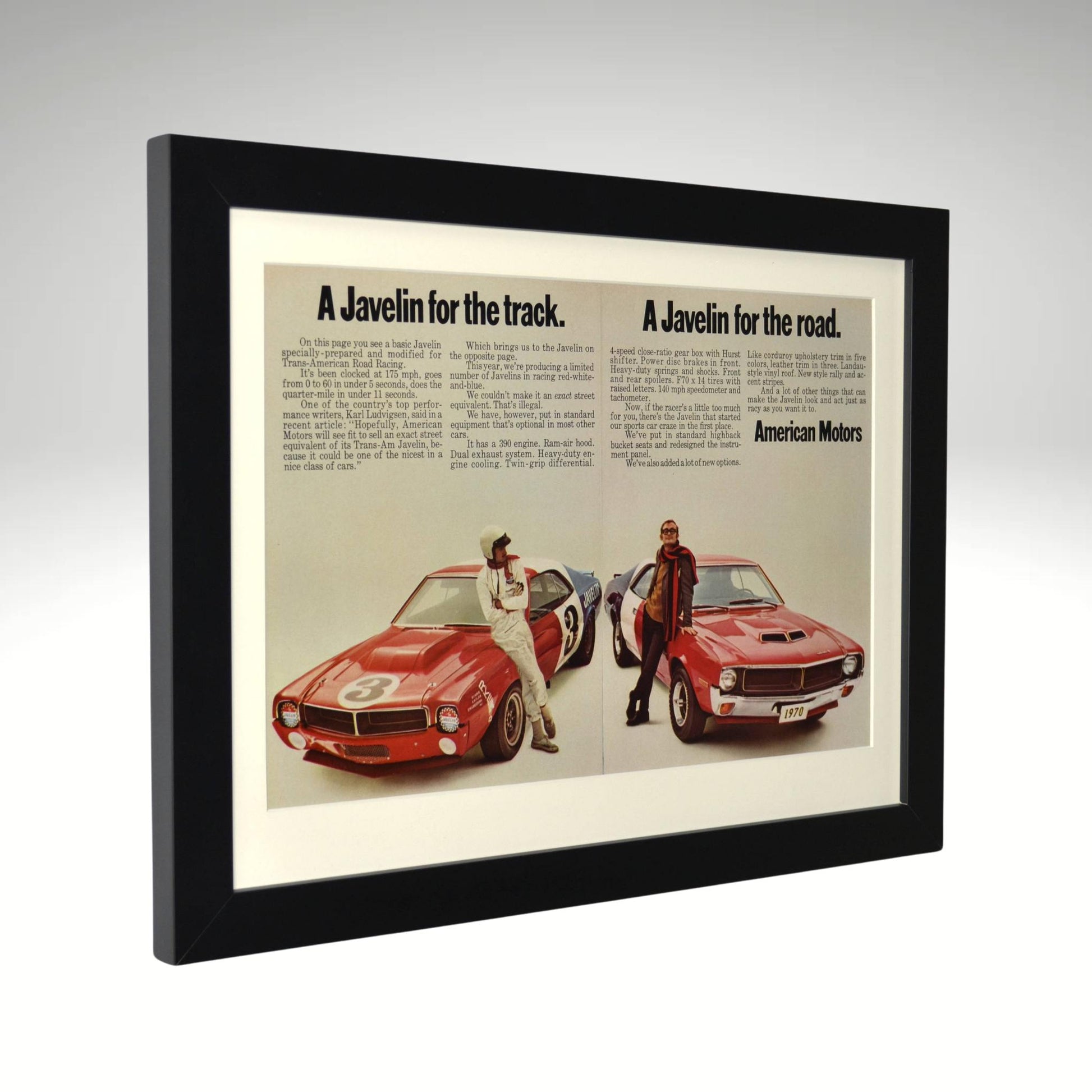 1970 AMC Javelin Ad – Track and Road Wall Art, Framed side view