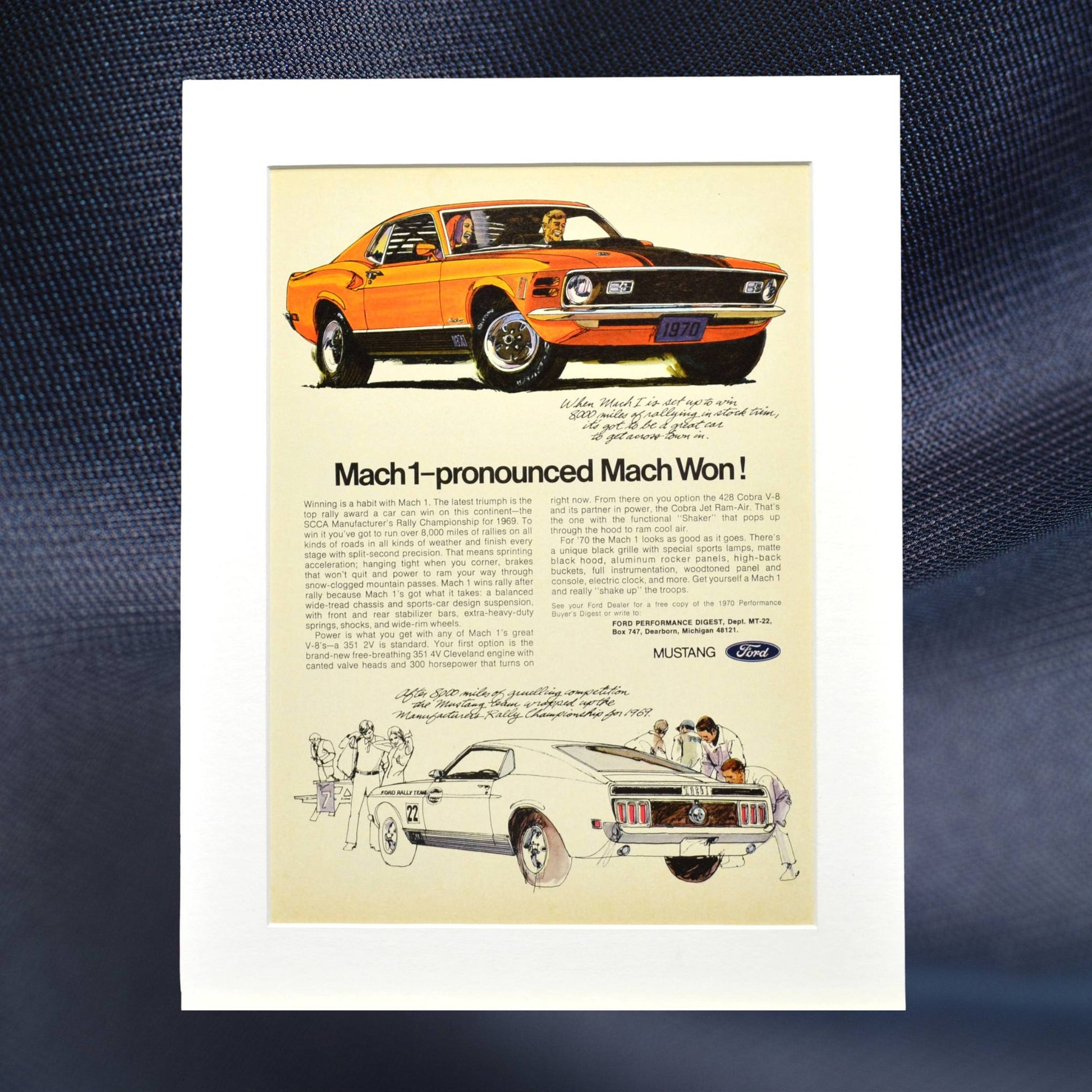 orange 1970 ford mustang Mach 1 original print advertisement