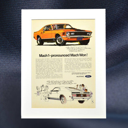 orange 1970 ford mustang Mach 1 original print advertisement