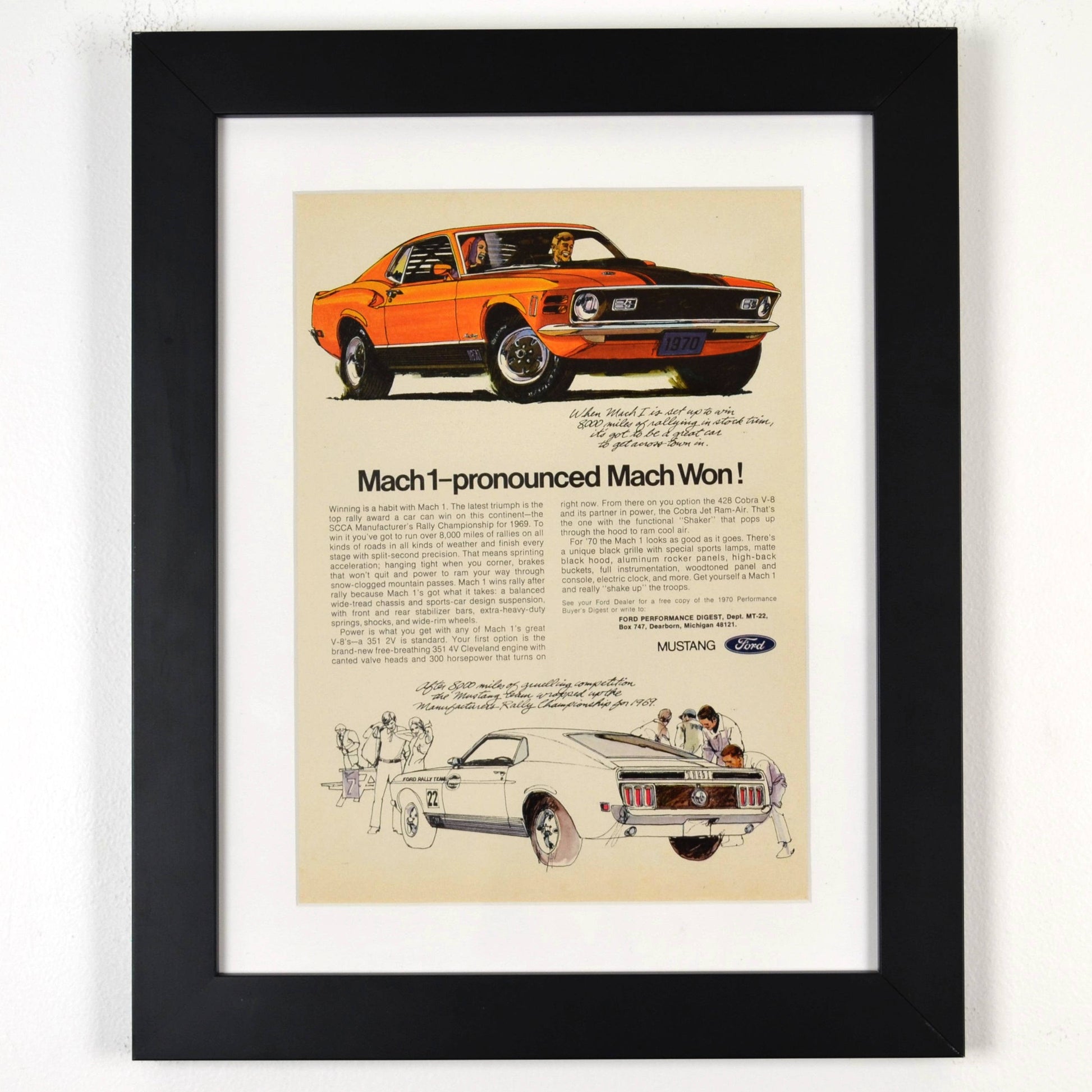 1970 Ford Mustang Mach 1 Ad Framed
