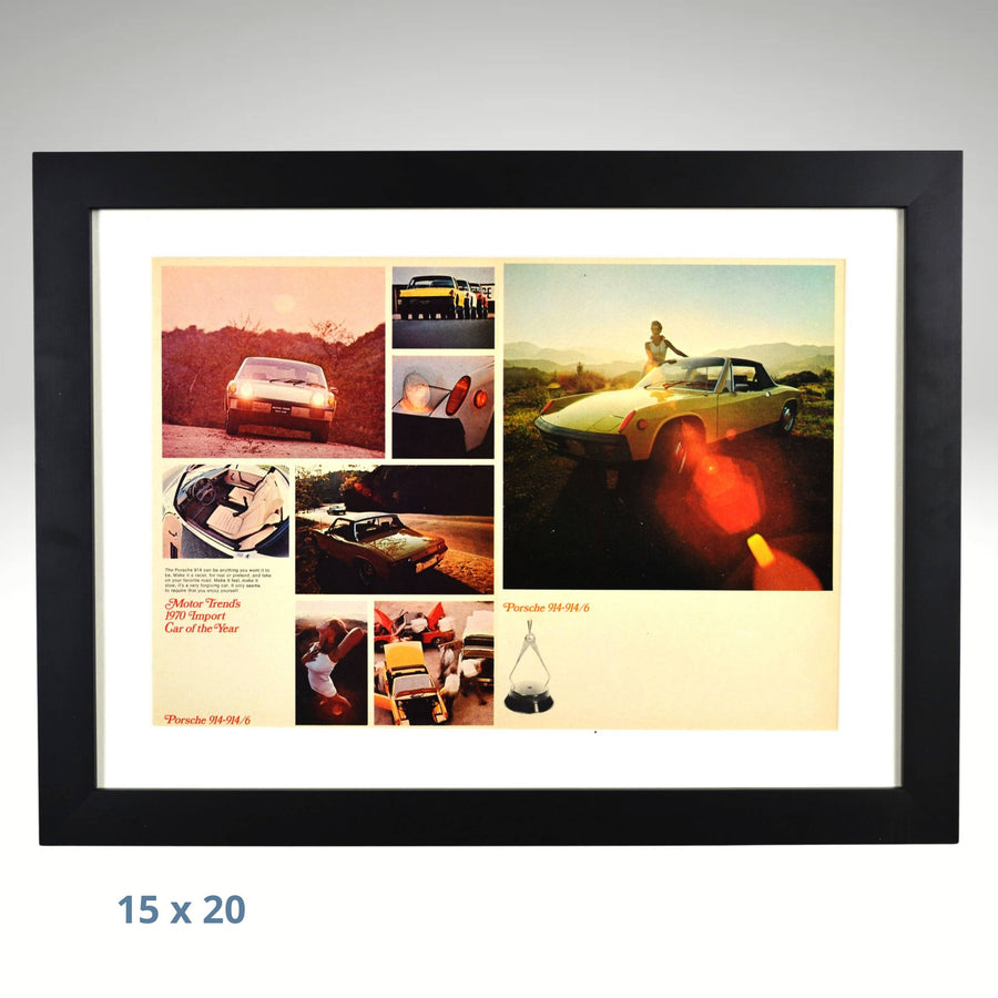 Framed Vintage Porsche 914 Print – Classic 1970 Porsche Advertisement with White Mat – Mid-Engine Sports Car Wall Art