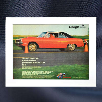 1970 Dodge Dart Swinger 340 vintage print ad – classic car wall art, Mopar muscle decor