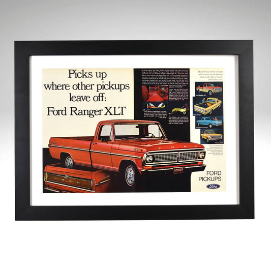 1970 Ford Ranger XLT pickup truck ad red vintage framed print