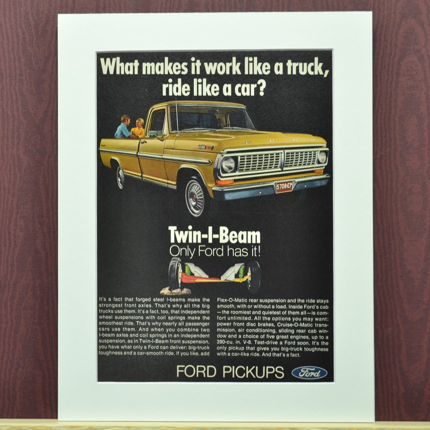 1970 Ford F-100 Pickup Vintage Truck Art - "Works Like a Truck, Rides Like a Car" with 390 Cubic Inch Engine