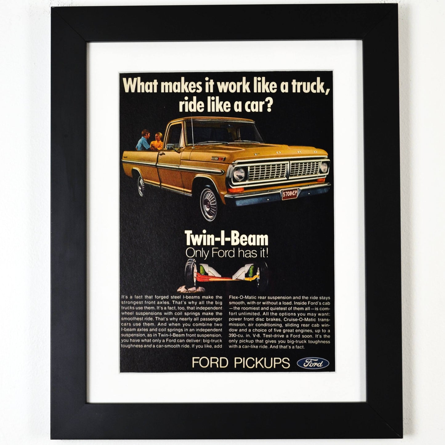 1970 Ford F-100 Pickup Vintage Truck Art - "Works Like a Truck, Rides Like a Car" with 390 Cubic Inch Engine