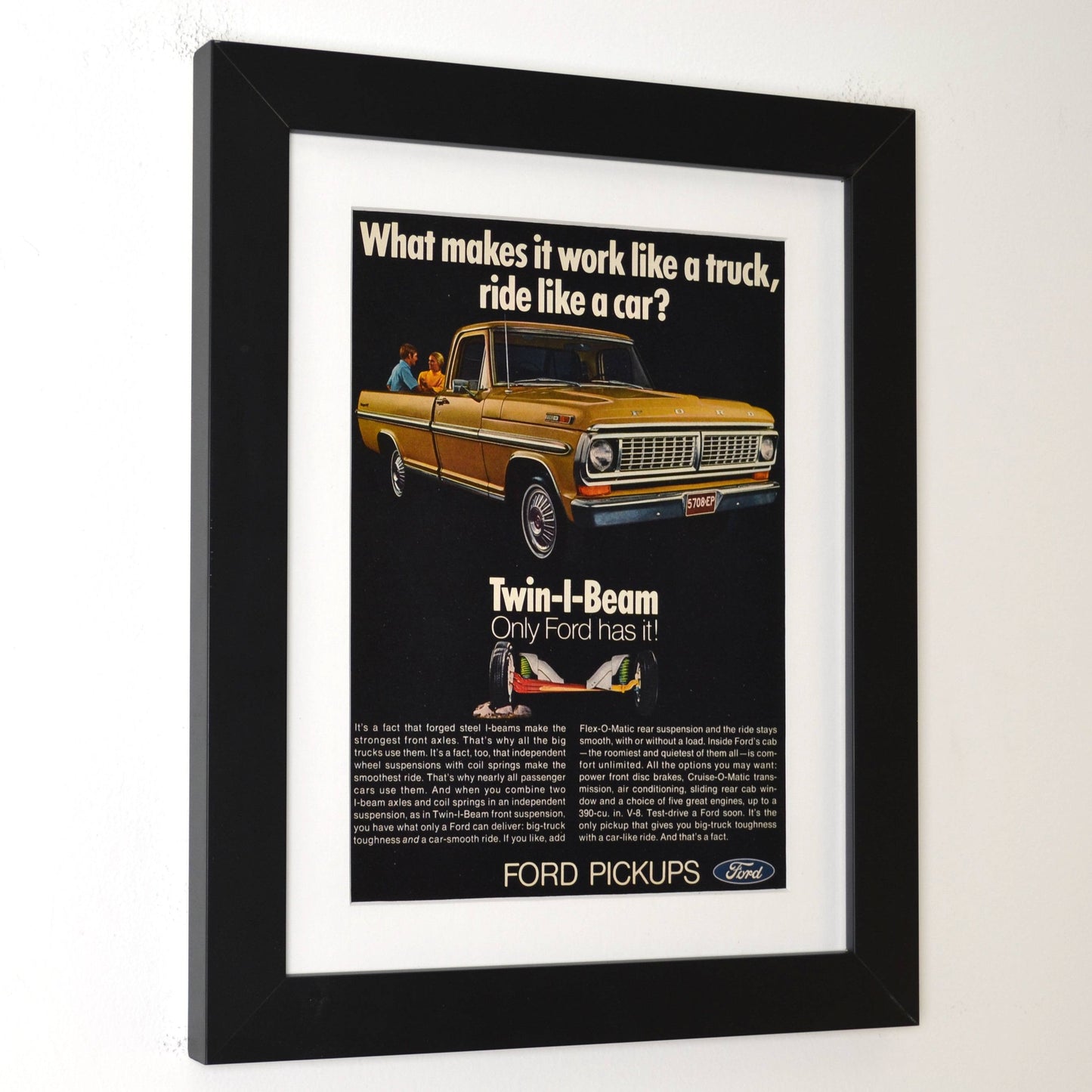 1970 Ford F-100 Pickup Vintage Truck Art - "Works Like a Truck, Rides Like a Car" with 390 Cubic Inch Engine