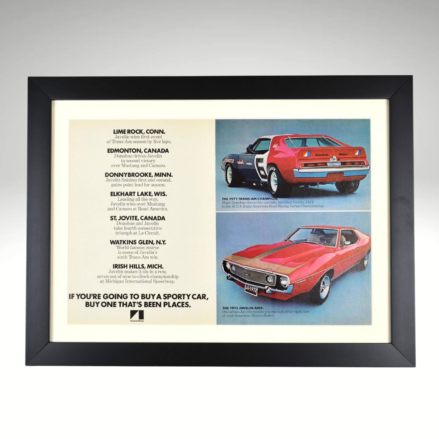 1972 AMC Javelin AMX Ad – Vintage Racing Wall Art framed