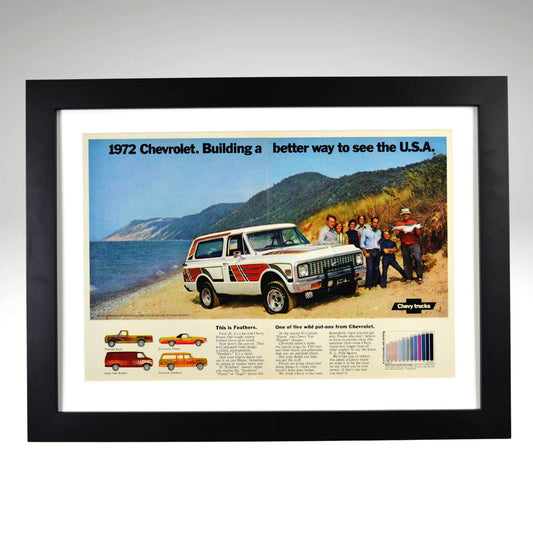 1972 Chevrolet Blazer Feathers edition retro ad framed print

