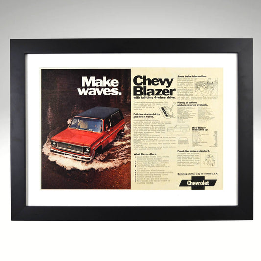 1973 Chevrolet Blazer make waves 4wd vintage ad framed print

