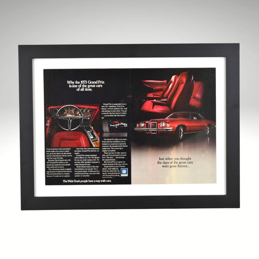 Red 1973 Pontiac Grand prix Ad | Framed Vintage Wall Art