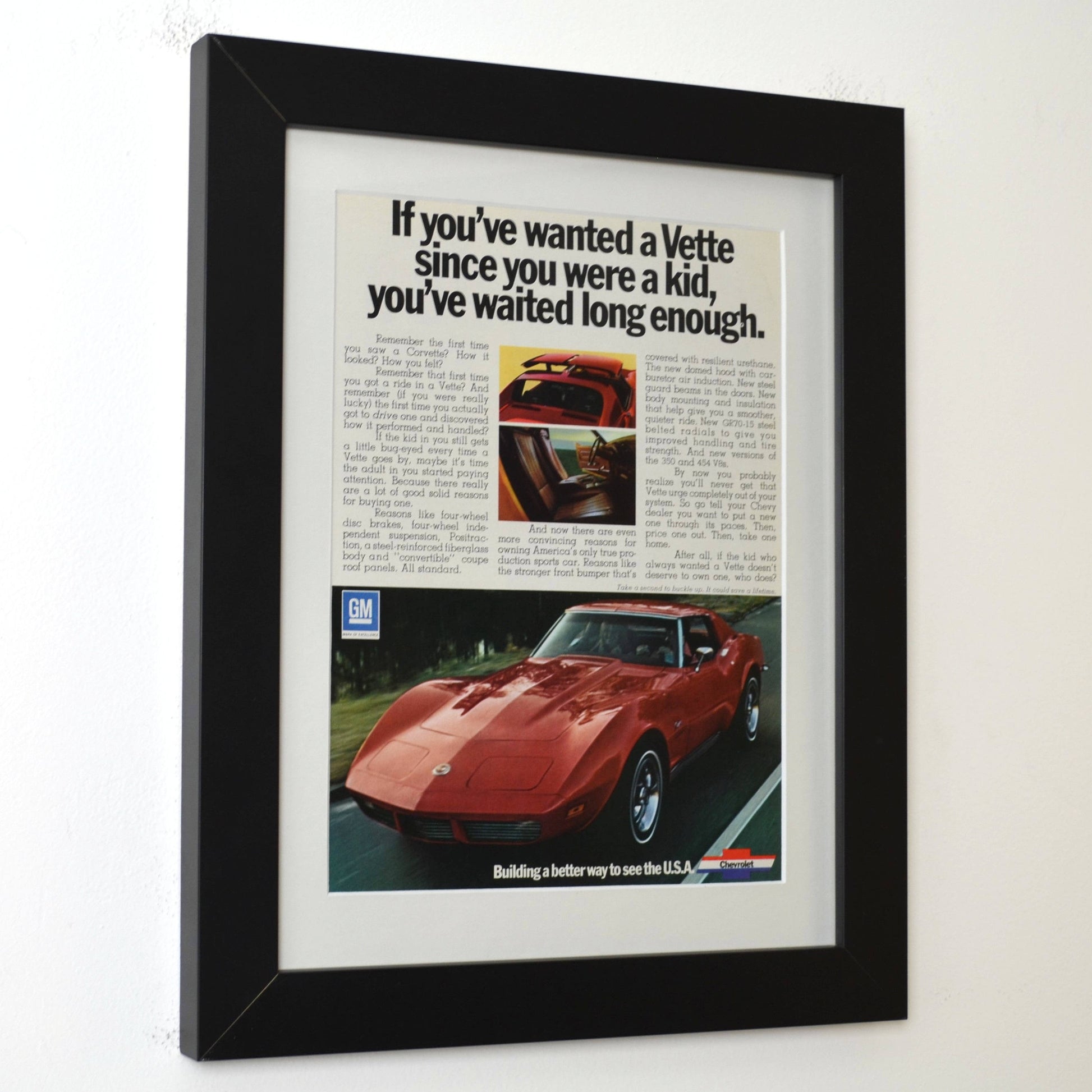 1973 Chevrolet Corvette Ad Framed