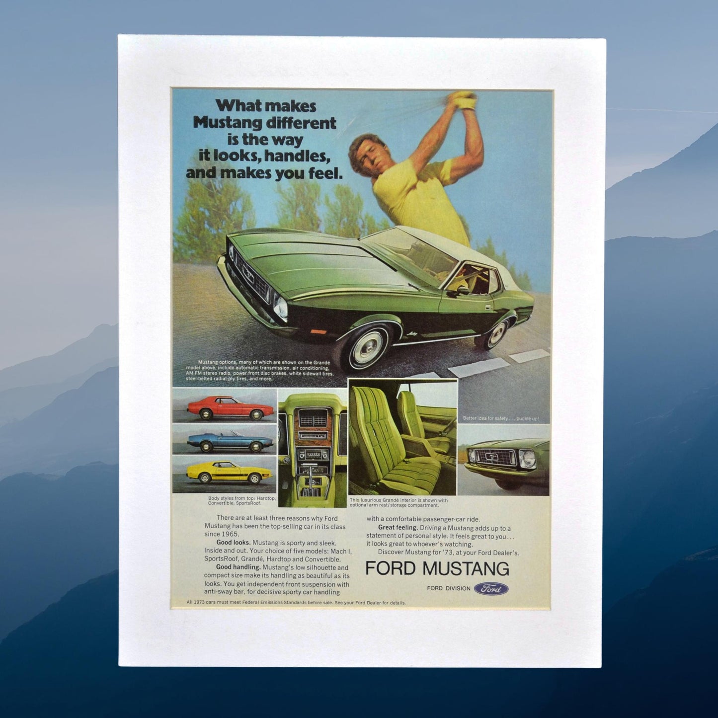 1973 Ford Mustang Vintage Ad - Classic American Muscle Car Art