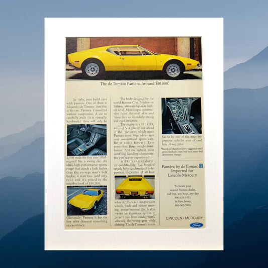 1973 De Tomaso Pantera print ad