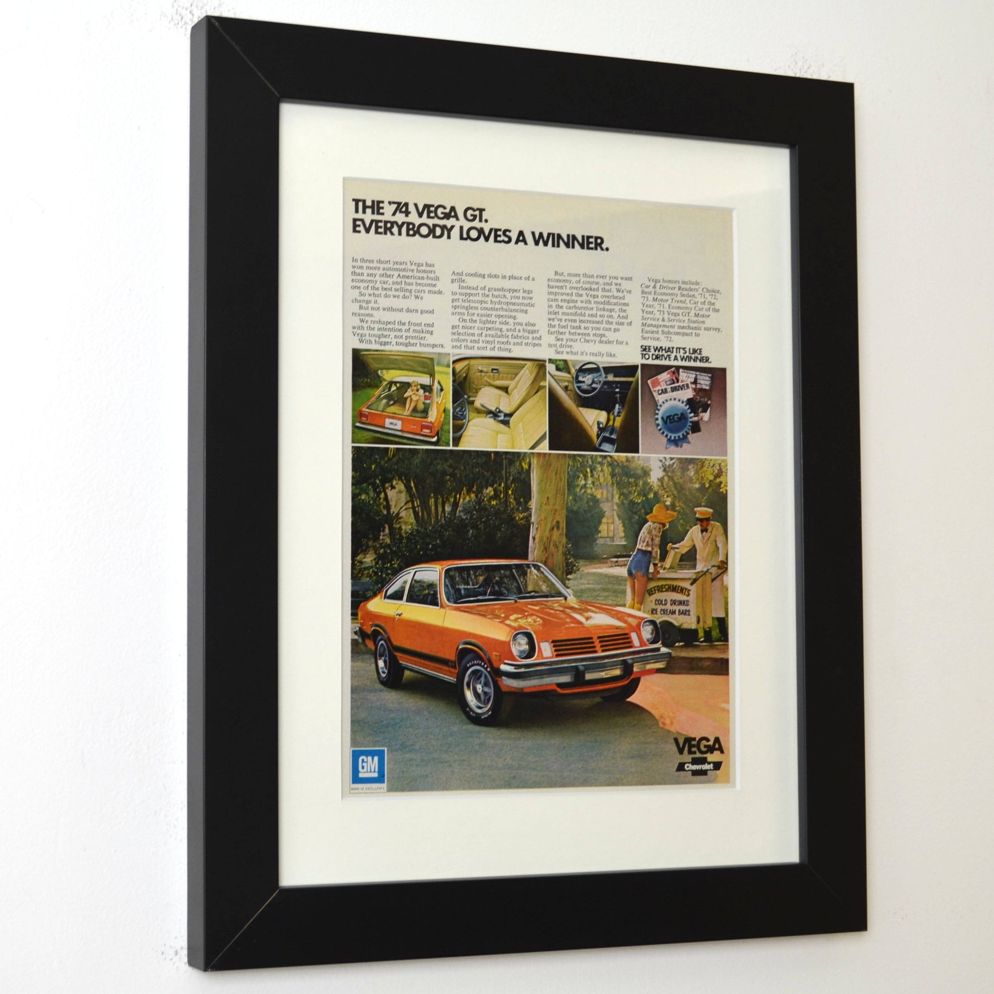 1974 Chevy Vega GT Print Ad framed
