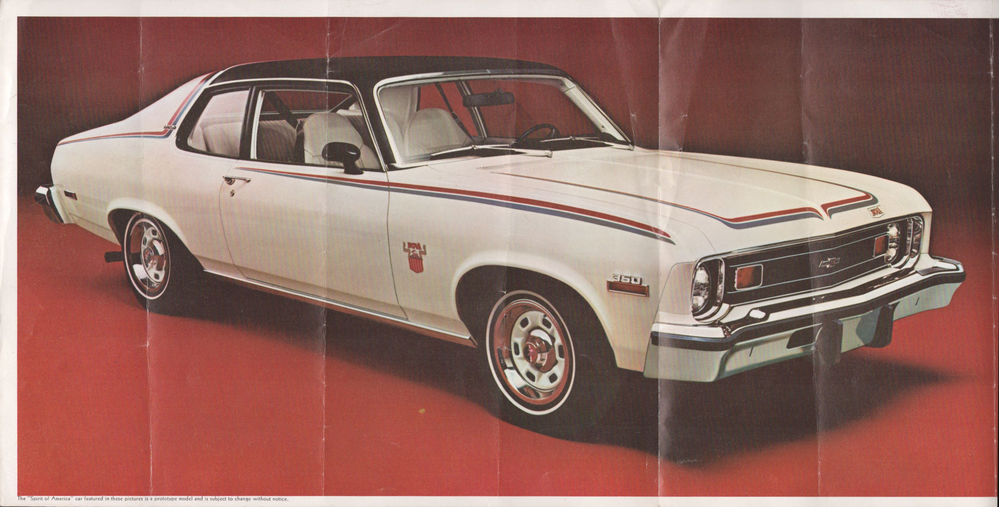 1974 Chevrolet Nova Spirit of America original dealer brochure featuring the Custom Hatchback special edition inner page